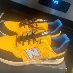 New Balance Men’s Yellow and Blue 997 Sport-Inspired Sneakers